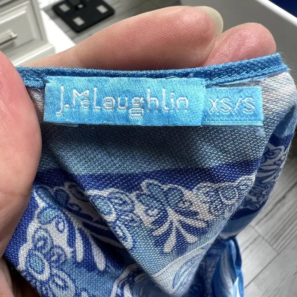 J.McLaughlin Blue Paisley Caprice Silk Handkerchief Dress Cover-up XS/S Small - Picture 5 of 7